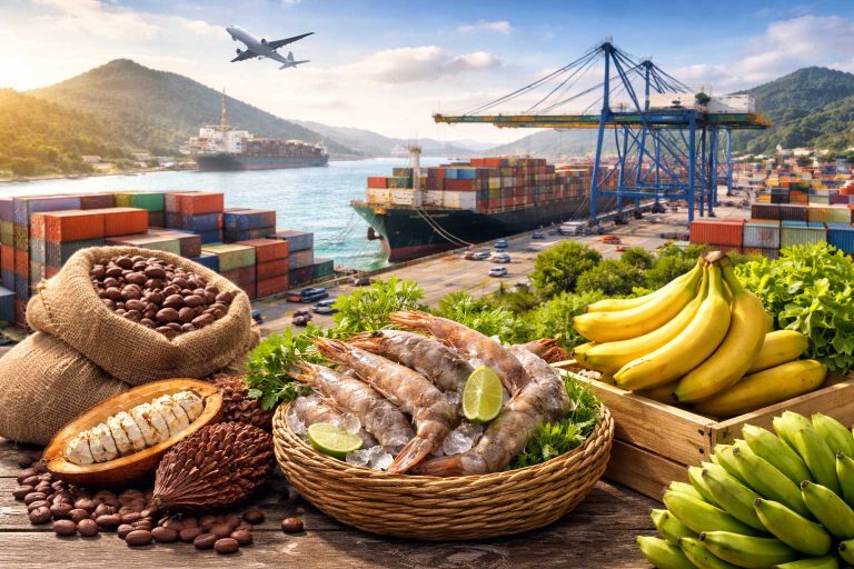Exportaciones no petroleras en Ecuador: cacao, camarón y banano impulsan el transporte logistico